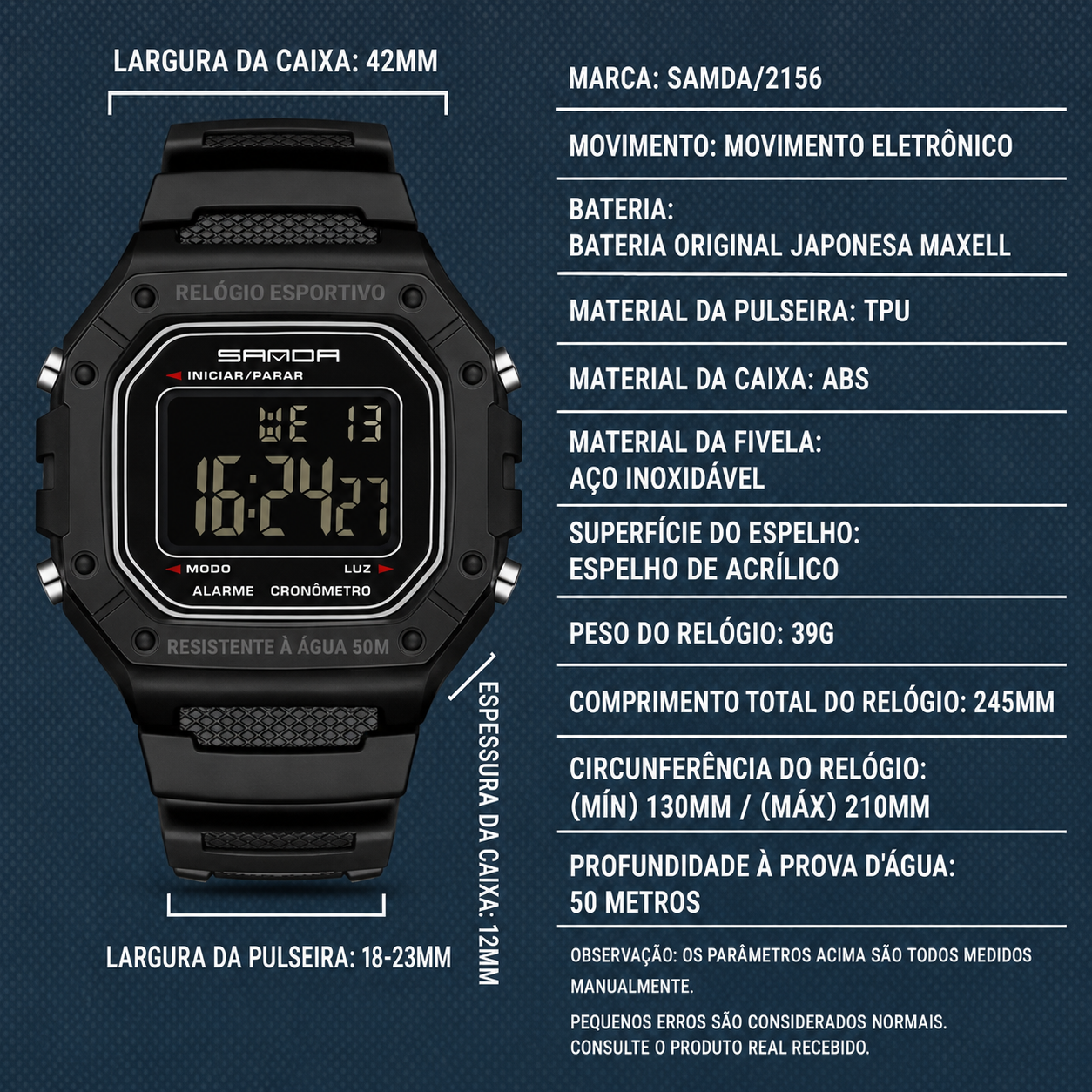 Relógio Masculino SANDA 2156 Esportivo