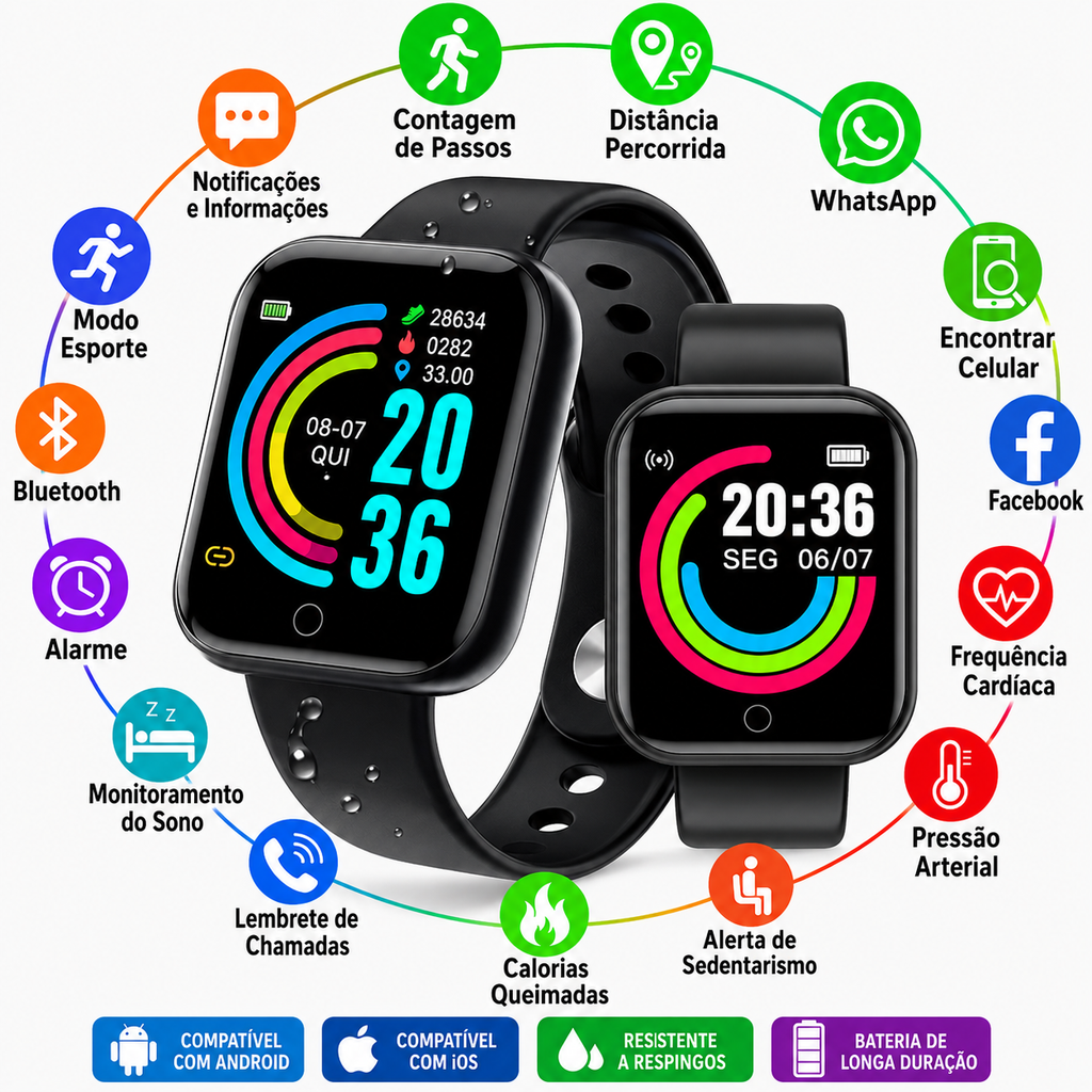 Smartwatch D20 – Relógio Inteligente